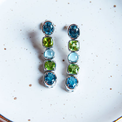 עגילי כסף 925 בציפוי רודיום | בלו טופז & פרידוט