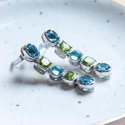 עגילי כסף 925 בציפוי רודיום | בלו טופז & פרידוט