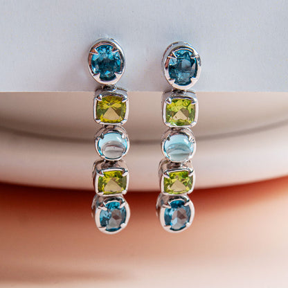 עגילי כסף 925 בציפוי רודיום | בלו טופז & פרידוט