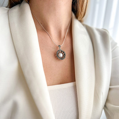 ANNY שרשרת כסף עם פנינה