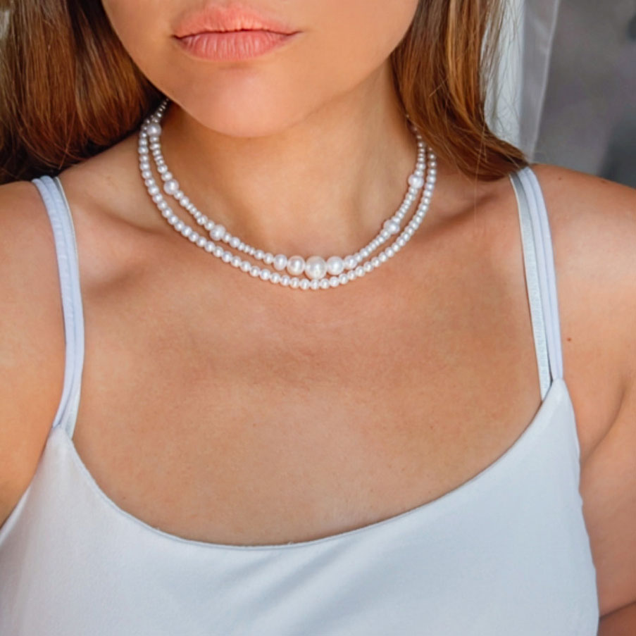 MORAN שרשרת פנינים בשילוב כמה גדלים