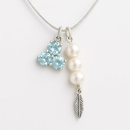 שרשרת כסף נחש עם תליון בלו טופז ופנינים