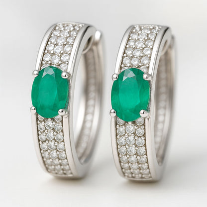 עגילי כסף "בלום" עם אבני אמרלד