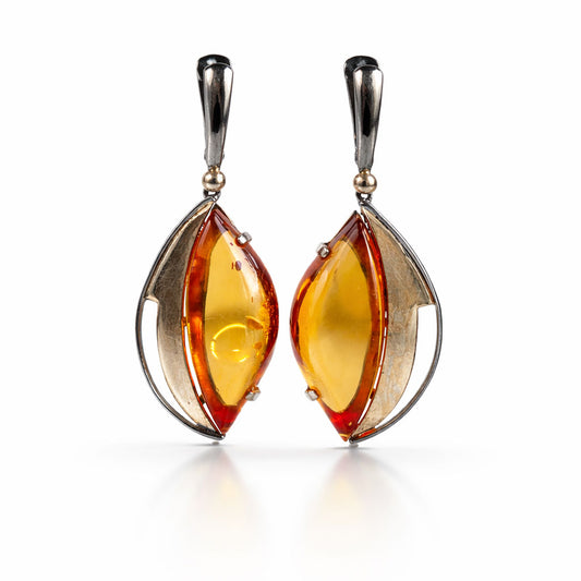 עגילי כסף סלין עם ענבר בלטי בעבודת יד