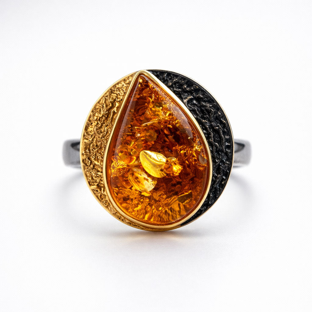 LOR טבעת ענבר בלטי בעבודת יד