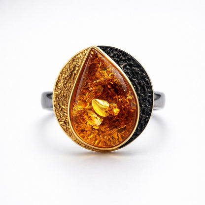 LOR טבעת ענבר בלטי בעבודת יד