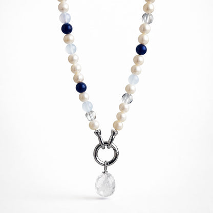 שרשרת פנינים עם אבני אגת ותליון קריסטל קוורץ