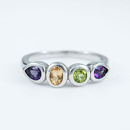 טבעת כסף ססיל עם מיקס אבני חן