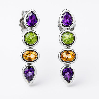 עגילי כסף ססיל עם מיקס אבני חן