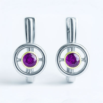 עגילי כסף "שקד" עם אבני רובי