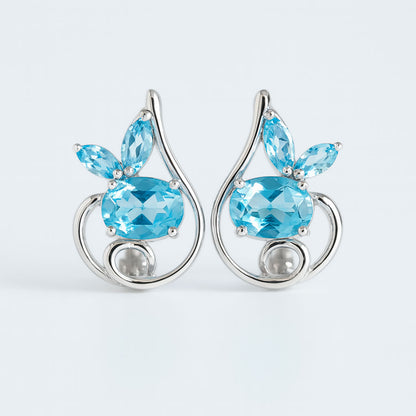 עגילי כסף "לינדה" עם אבני בלו טופז