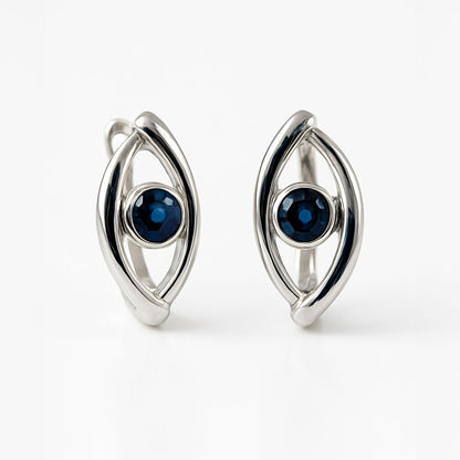 עגילי כסף "אגתה" עם אבני ספיר