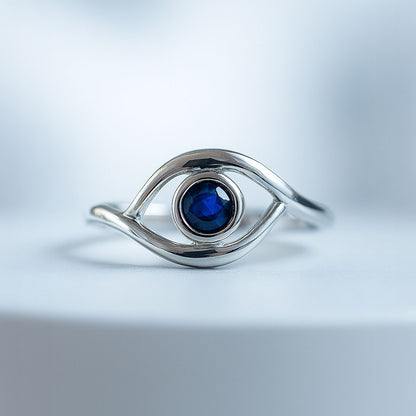 טבעת כסף "אגתה" עם אבן ספיר