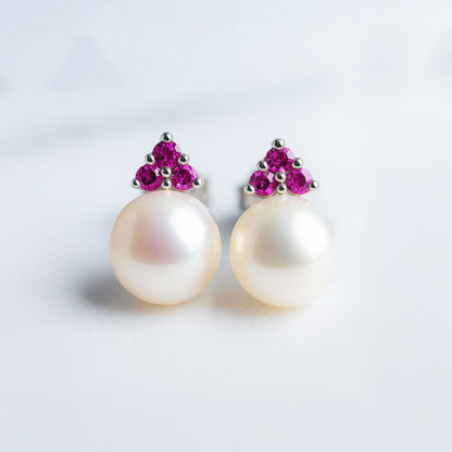 עגילי כסף "פיונה" עם פנינה ורובי