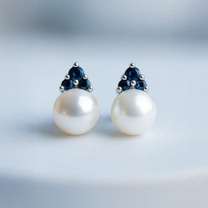 עגילי כסף "פיונה" עם פנינה וספיר