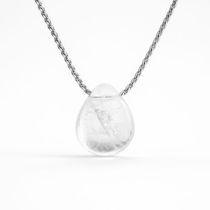 שרשרת נחש עדינה מכסף טהור עם תליון קוורץ טבעי