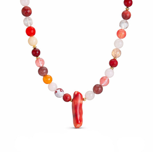 שרשרת ליאה מאבני קוורץ עם תליון קורל פראי