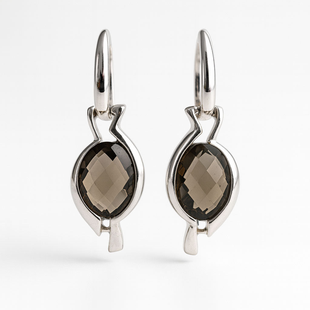 עגילי כסף "לייסי" עם סמוקי קוורץ