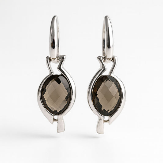 עגילי כסף "לייסי" עם סמוקי קוורץ