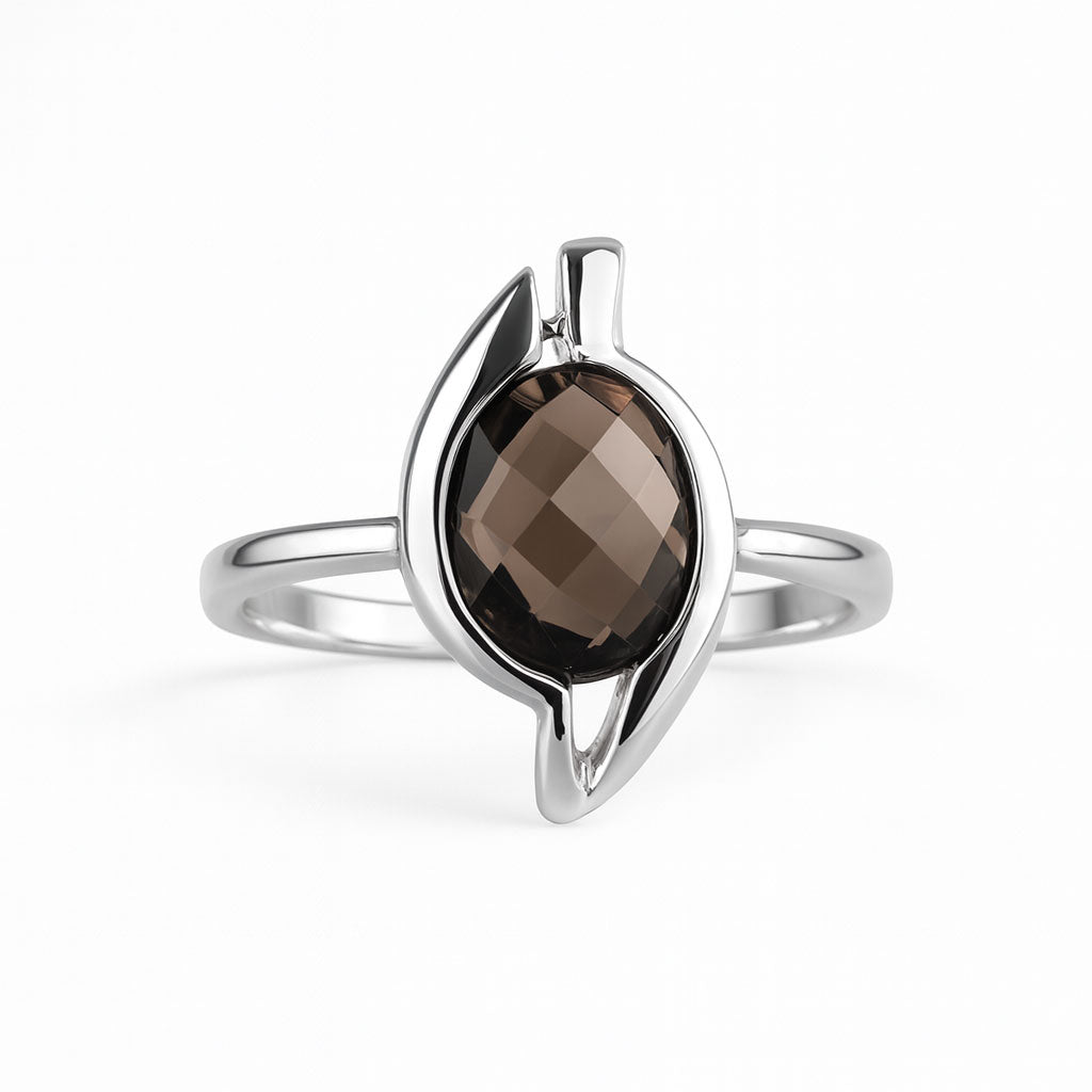 טבעת כסף "לייסי" עם סמוקי קוורץ