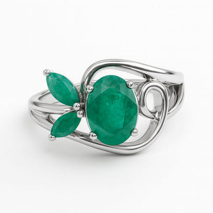 טבעת כסף "לינדה" עם אבני אמרלד