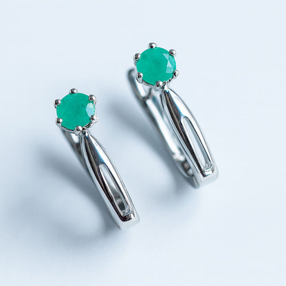 עגילי כסף "קרינה" עם אבן אמרלד