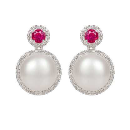 עגילי כסף "לירי" פנינה עם רובי