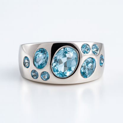 טבעת כסף טהור "שרלוט" עם אבני בלו טופז