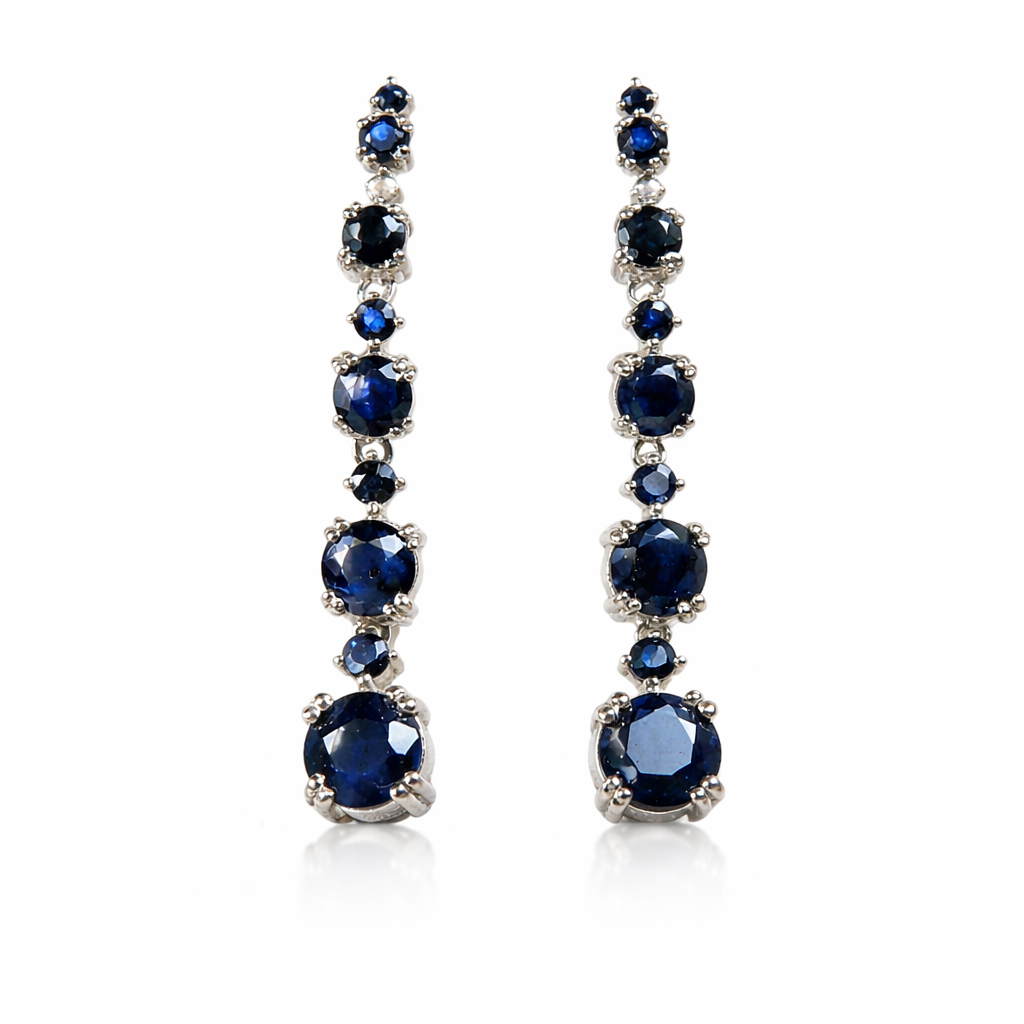 עגילי כסף במראה קלאסי עם אבני ספיר