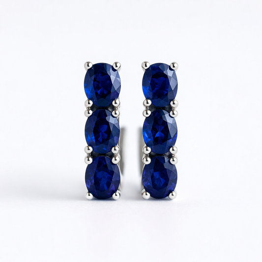 עגילי כסף "אוליב" עם אבני ספיר