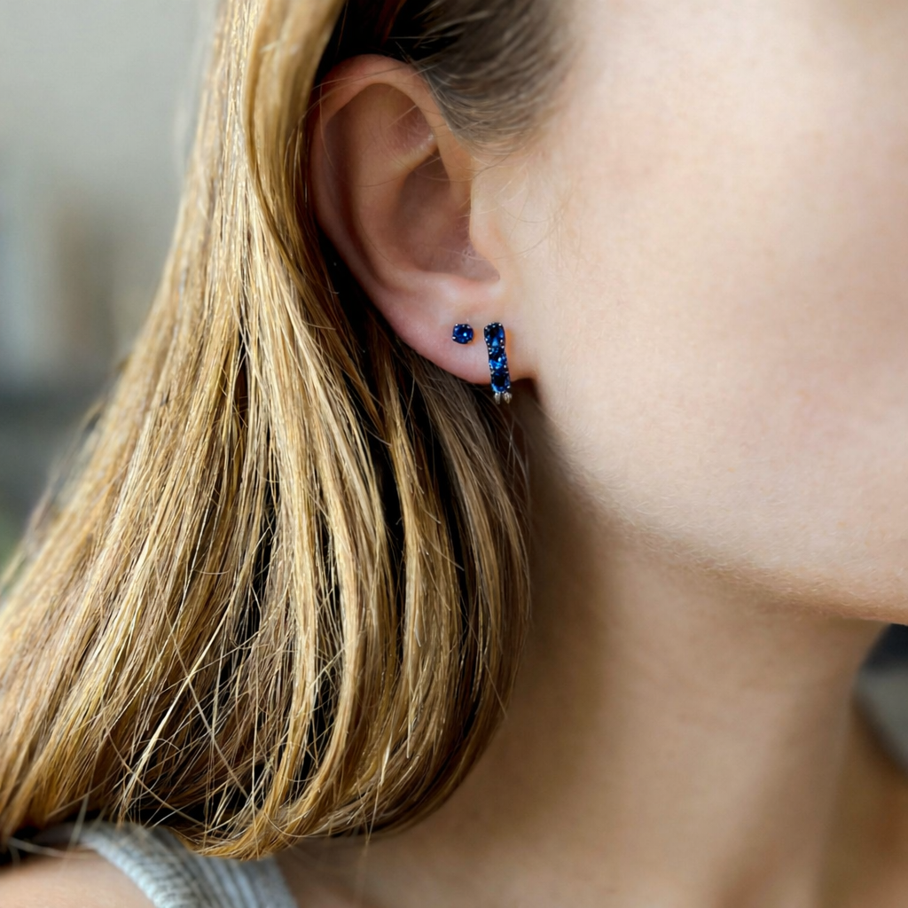 עגילי כסף "אוליב" עם אבני ספיר