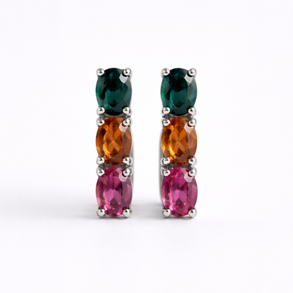 עגילי כסף "אוליב" עם אבני טורמלין צבעוניות