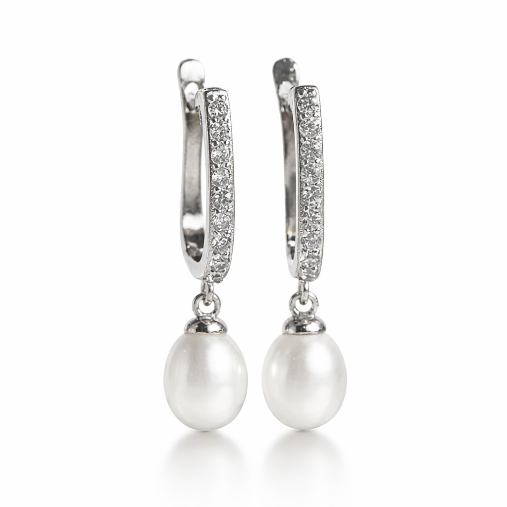 BAR עגילי כסף עם פנינה