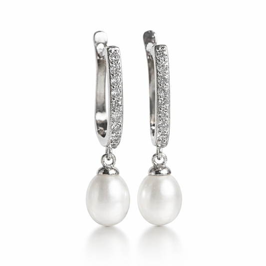 BAR עגילי כסף עם פנינה