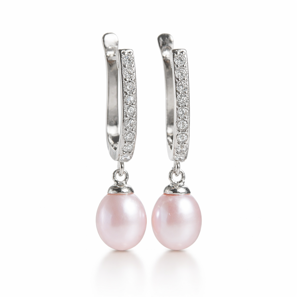 BAR עגילי כסף עם פנינה