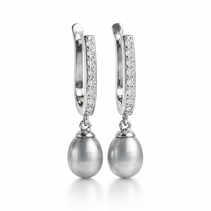 BAR עגילי כסף עם פנינה