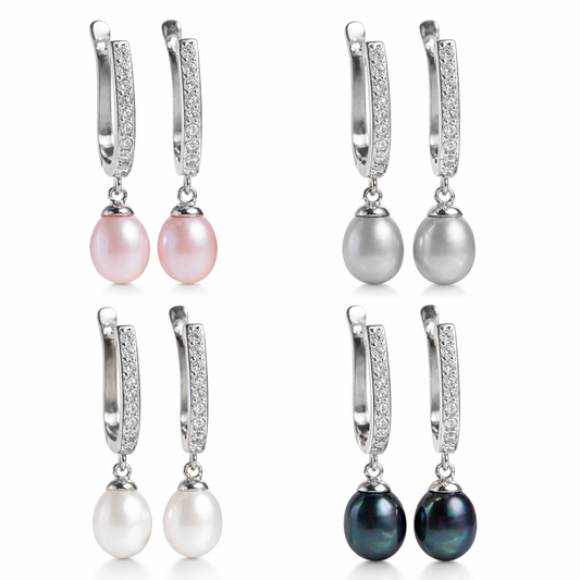 BAR עגילי כסף עם פנינה