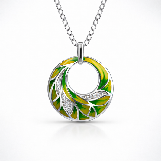 שרשרת כסף עם תליון אמייל טווס ירוק