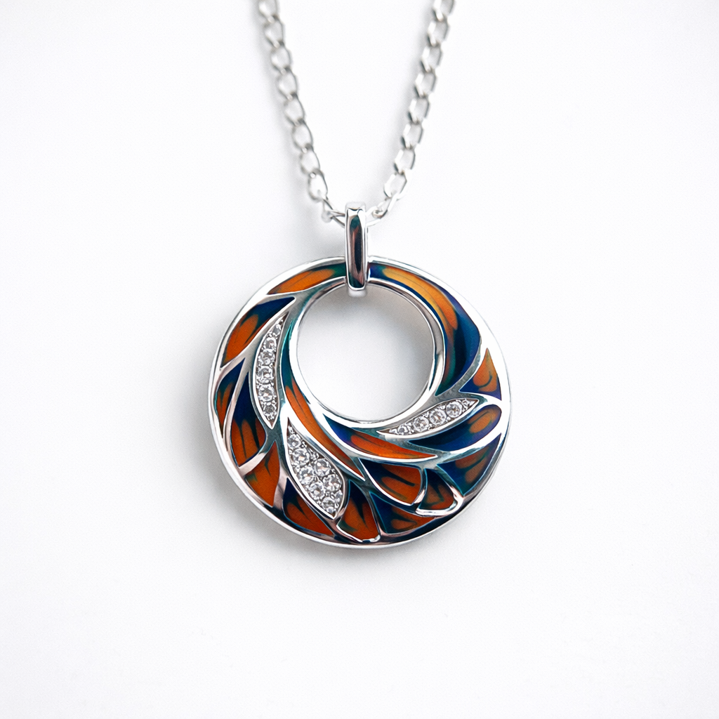 שרשרת כסף עם תליון אמייל טווס כחול