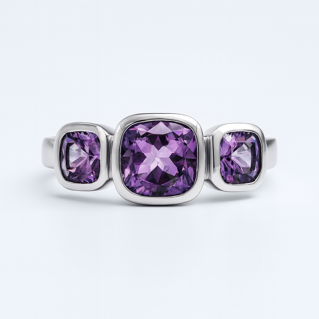 טבעת כסף "אלה" עם אבני אמטיסט