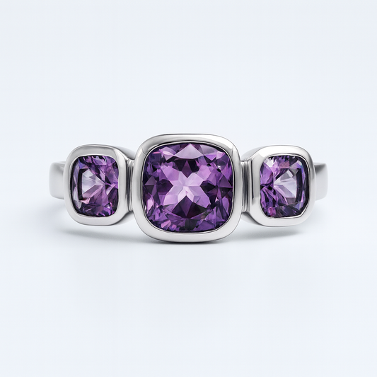 טבעת כסף "אלה" עם אבני אמטיסט