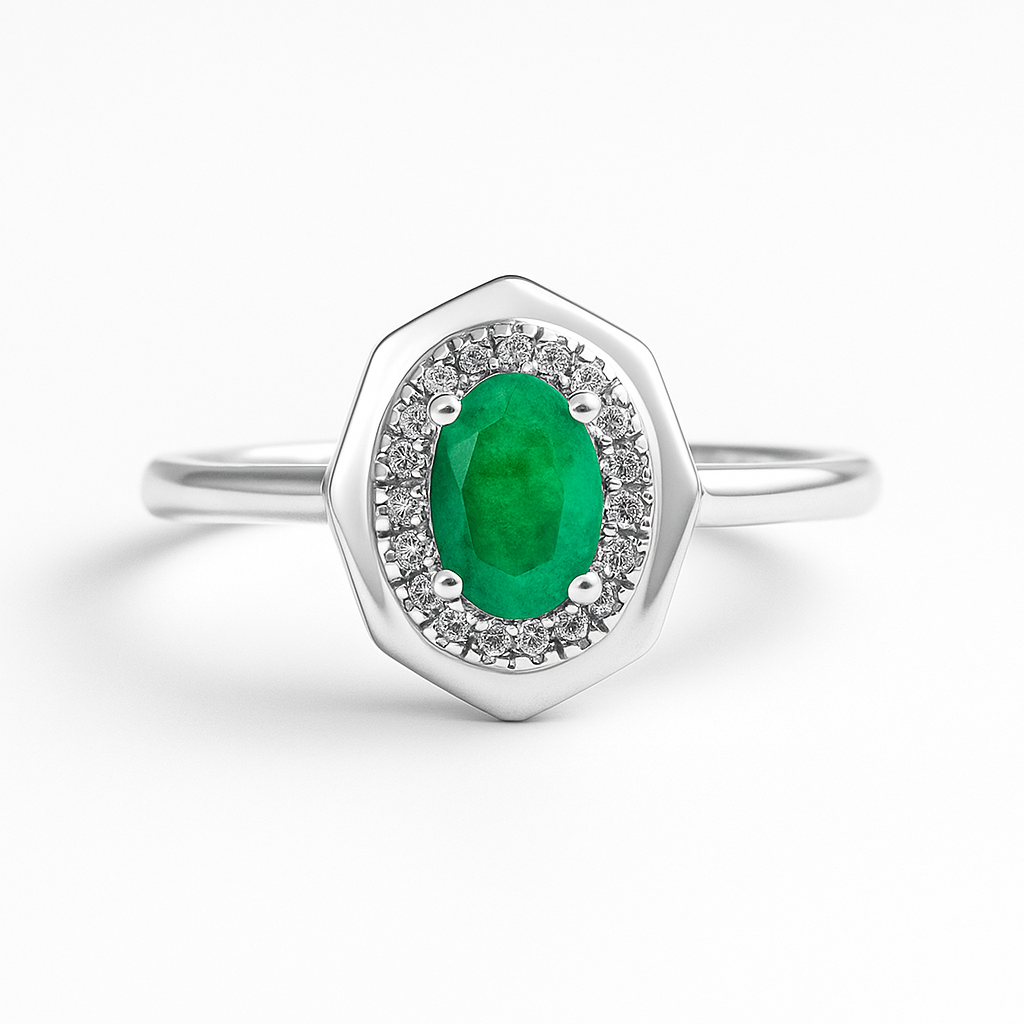 טבעת כסף "גפן" עם אבן אמרלד