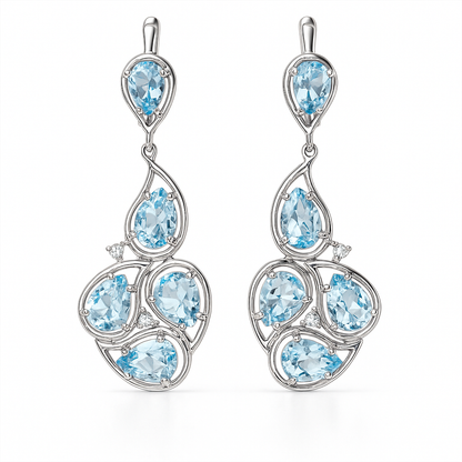 עגיל כסף "מרין" עם אבני בלו טופז