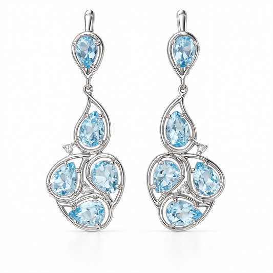 עגיל כסף "מרין" עם אבני בלו טופז