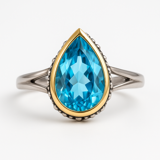 טבעת כסף "שיה" עם בלו טופז