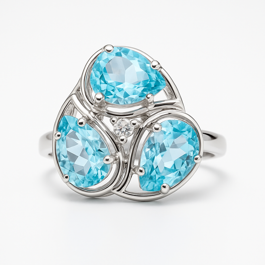 טבעת כסף "מרין" עם בלו טופז