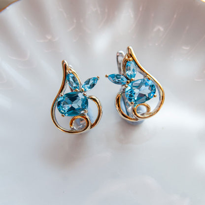 עגילי כסף "לינדה" עם אבני טופז בציפוי זהב