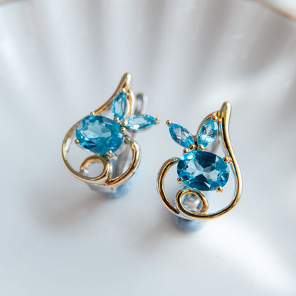 עגילי כסף "לינדה" עם אבני טופז בציפוי זהב