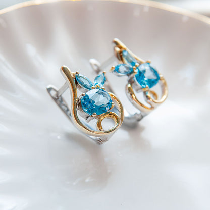 עגילי כסף "לינדה" עם אבני טופז בציפוי זהב