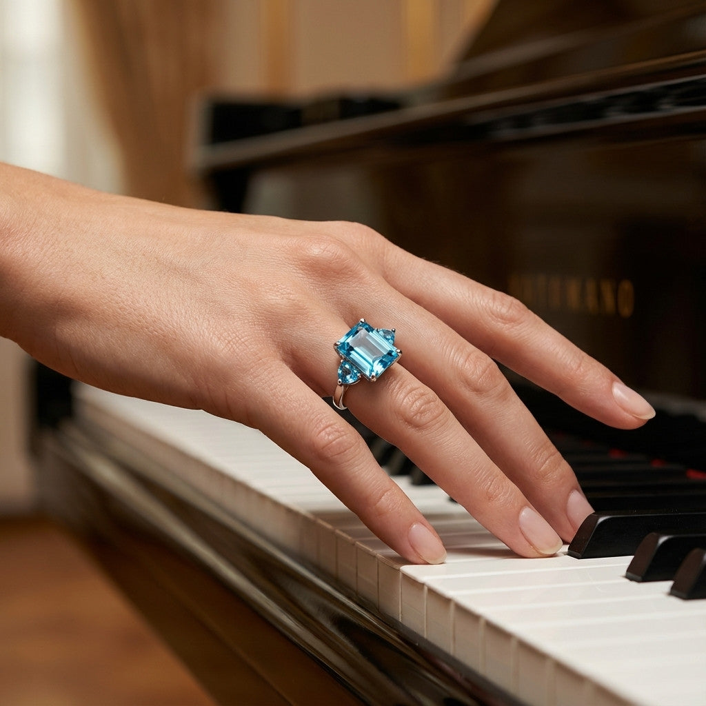 טבעת כסף "אליס" עם אבני בלו טופז